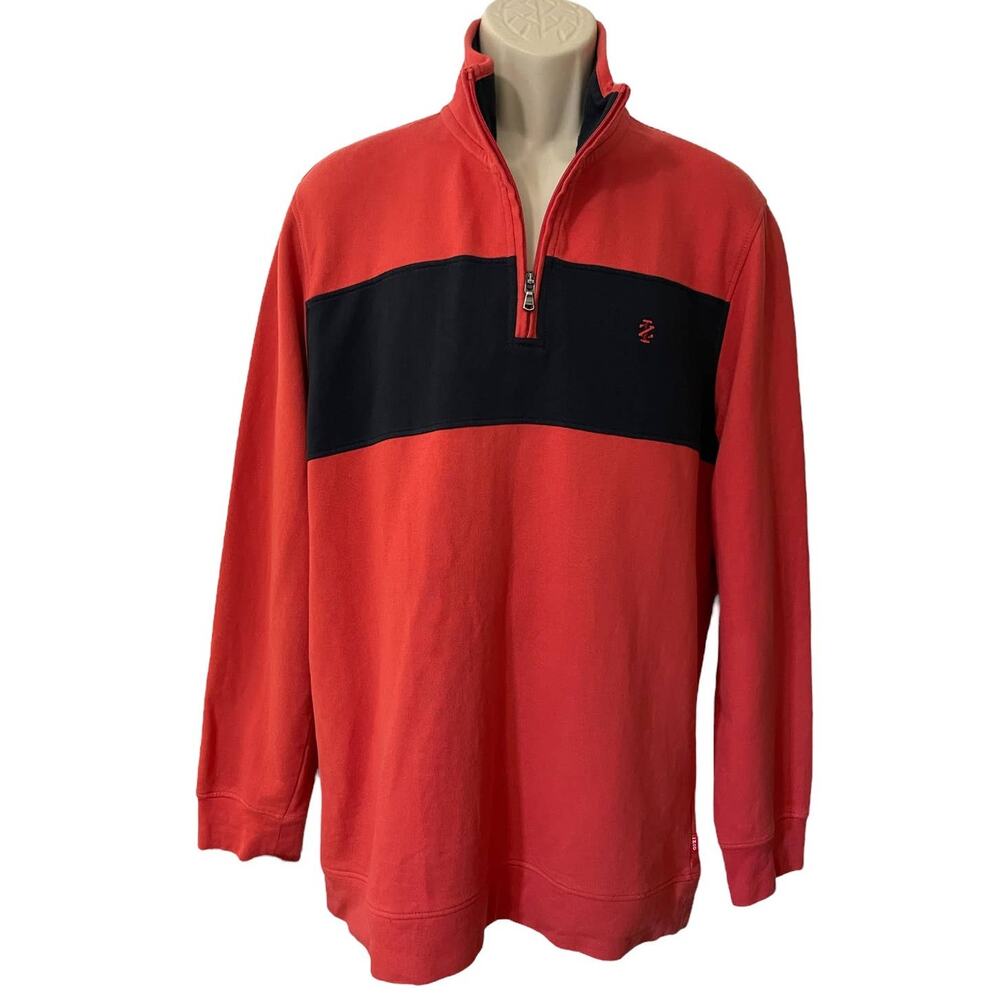 Izod, Thick Golfer Style 1/4 Zip Henley, Navy/Coral, Soft French terry, Large
